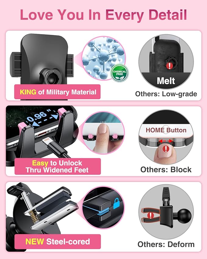 VANMASS【85+LBS Strongest Suction & Military-Grade Ultimate Car Phone Mount【Patent & Safety Certs】 Cell Phone Holder Truck for Dashboard Windshield Vent for iPhone 17 Pro Max 16 15 for Samsung, Pink