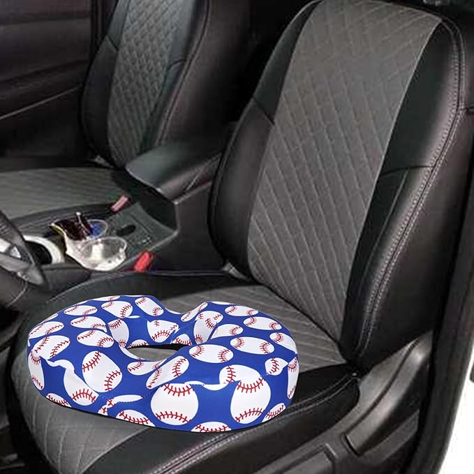 Donut Pillow for Hemorrhoids Seat Cushion for Tailbone Pain Relief - Blue Baseball Home Office Chair Cushion for Long Sitting Work - Memory Foam Car Seat Cushions for Driving Butt Pain Pressure