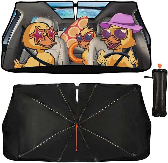 DOPINDU Duck Car Windshield Sun Shade Umbrella Bendable Handle Foldable Funny Sunshade for Car Windshield Block UV Rays Keep Vehicle Cool for Most Sedans SUV Trucks Cars 57"x30"