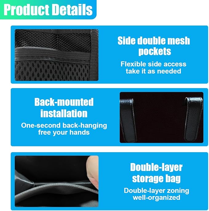 Car Trash Can, Foldable Waterproof Leather Trash Bin Garbage Organizer, Multi-Pocket Mini Hanging Storage Container, Universal Auto Interior Accessories for Cars, SUVs, Trucks (Black)