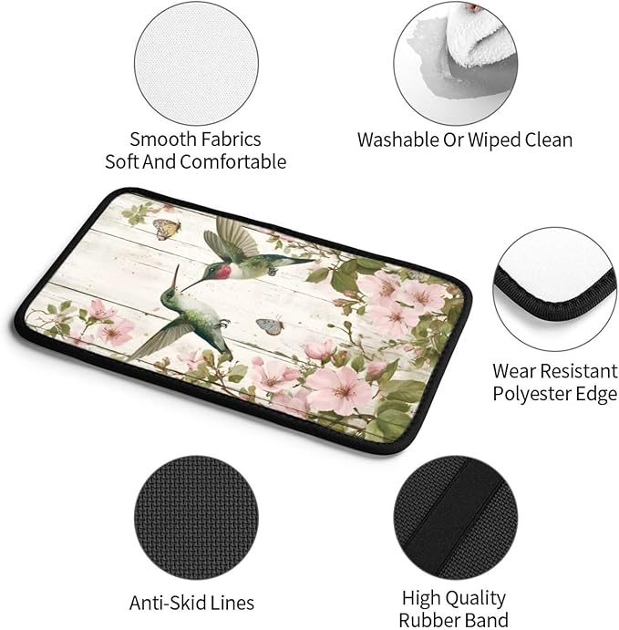 Hummingbird Center Console Cover Pad, Flower Butterfly Car Armrest Seat Box Cover Cushion Universal for Most Vehicle SUV Truck, Car Interior Accessories Decor, Protect from Pet Claws & Dirt