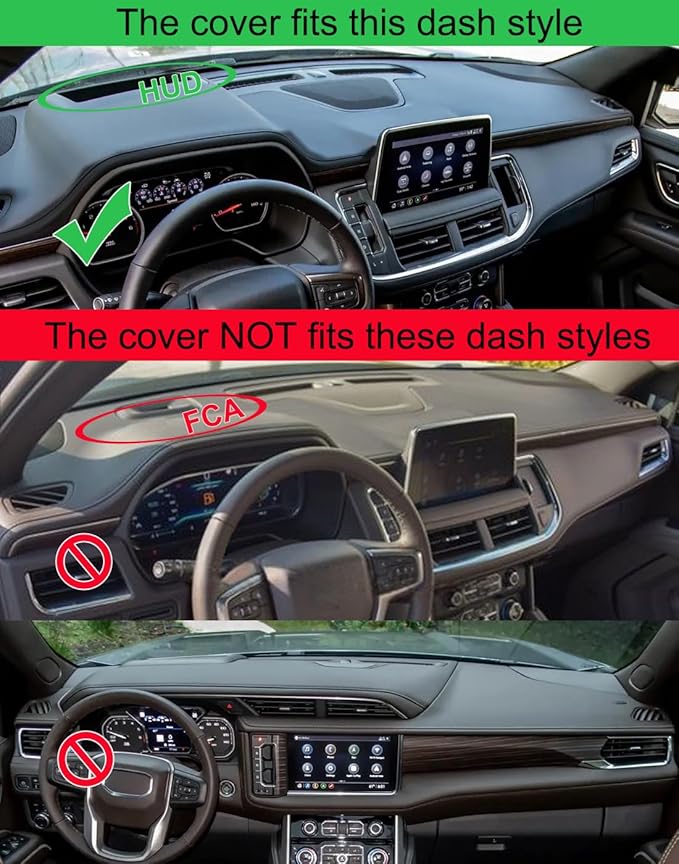 Dash Cover Mat Custom Fit for Chevy Chevrolet Tahoe Suburban/GMC Yukon/Yukon XL with Light Sensor with HUD w/o Speaker Dashboard Pad Cap Carpet Protector K319B (Black)