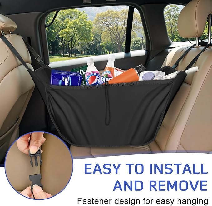 INFANZIA Car Seat Organizer, Collapsible Hammock Passenger Seat Storage Bag, Large Capacity Car Backseat Hanging Travel Portable Shopping Shoulder Bag, Reusable Tote with Drawstrings
