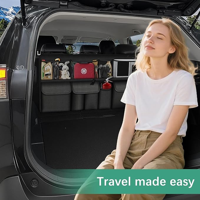 NUWQICD Hanging Car Trunk Organizer Fit For Rogue Foldable Large Capacity 41.3x20 inch Backseat Trunk Organizers Storage, Car Accessories Interior, with Multi Pockets Black