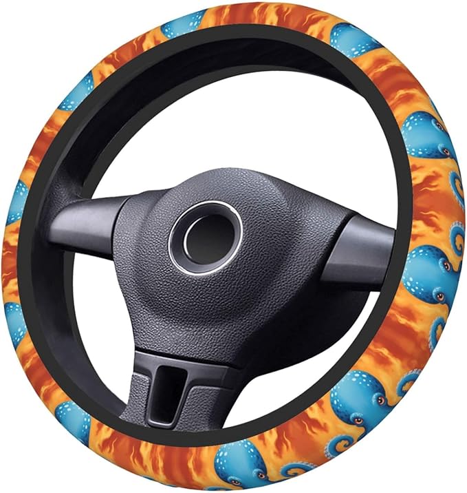 Octopus Ink Art Universal Fit Steering Wheel Cover for Car, Truck, and SUV, Durable Steering Wheel Protection