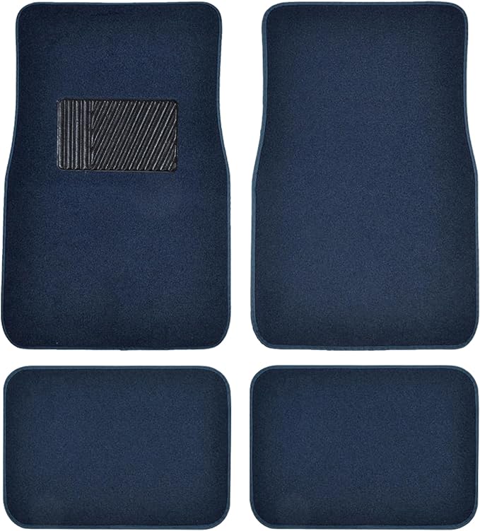 BDK Premium Carpet Blue Floor Mats for Cars - Universal Fit Interior 4-Piece Car Mats Full Set with Vinyl Heel Pad Protector - Cute Car Accessories Interior Floor Covers for SUVs & Trucks