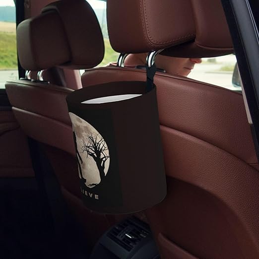 Funny Bigfoot Sasquatch Full Moon Car Trash Can Leak Proof Hanging Waterproof Garbage Can Multipurpose Trash Bin for Car SUV Front Seat Headrest Collapsible and Portable Storage Pocket