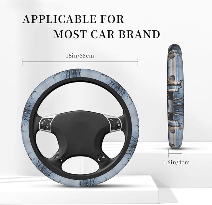 Whitetail Deer Universal Fit Steering Wheel Cover for Car, Truck, and SUV, Durable Steering Wheel Protection