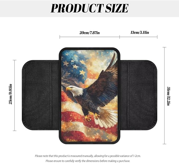 Dreaweet Center Console Cover American Flag Bald Eagle Design Arm Rest Cover for Car Soft Comfortable Center Console Cushion with Pockets Car Armrest Seat Box Cover Protector