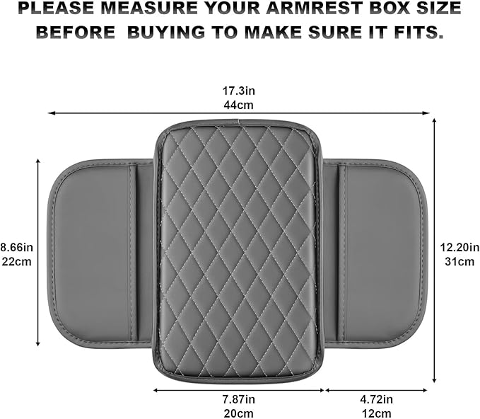 Upgraded Car Center Console Cover Fit for Corolla Faux Leather Car Armrest Cover Cushion with 2 Storage Bags,Car Armrest Storage Box Interior Accessories(Grey&Whiteline)