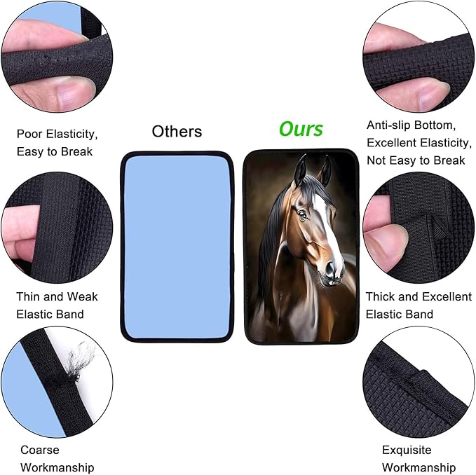 JANENFNA Car Armrest Cover Pads Universal Fashion Cute Auto Center Console Armrest Cover Pad with 2PCS Car Coasters Soft Waterproof Car Armrest Seat Protector for Women,Cute Horse Pattern