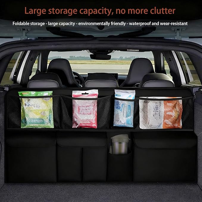 QIANKUNBAG Car Trunk Organizer, LARGE CAPACITY(41 x 20 in) Car Storage Bag with 9 Pockets, 9X Upgraded Trunk Storage Organizer for Car, SUV, Truck, Jeep，MPV- Black