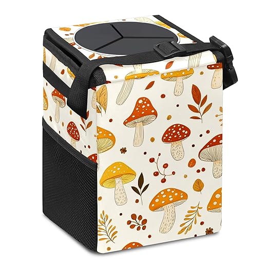 GVGHIDZ Car Trash Can – Multi-Purpose, Lightweight and Portable with Durable Water-Resistant Coating, No Installation Required, Practical and Ample Capacity, Variety of Colors.Mushroom