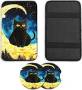 JANENFNA Car Armrest Cover Pads Universal Fashion Cute Auto Center Console Armrest Cover Pad with 2PCS Car Coasters Soft Waterproof Car Armrest Seat Protector for Women,Moon Cat
