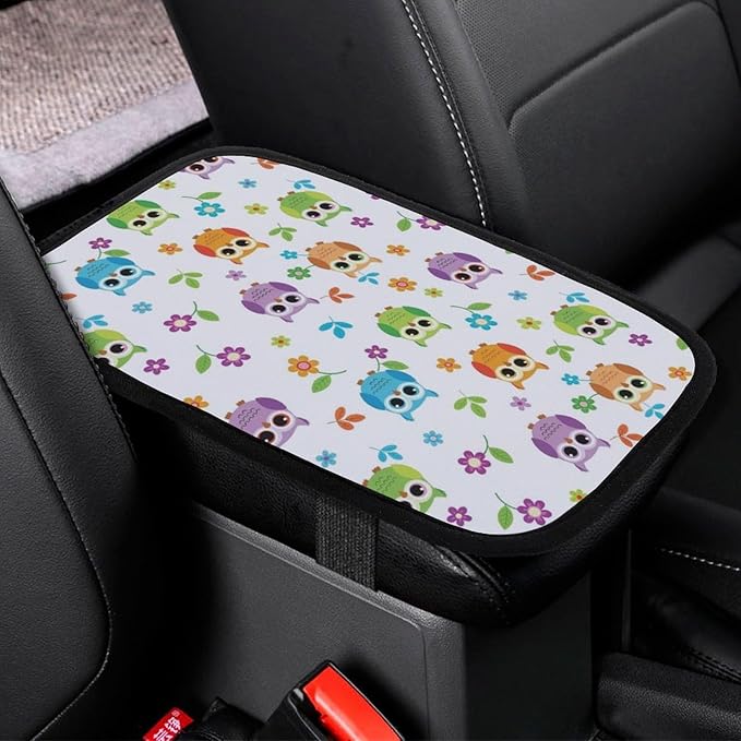 PPIKTC Neoprene Armrest Pad Cover Floral Owl, Car Center Console Cover, Universal Waterproof Accessories for Most Vehicle, SUV