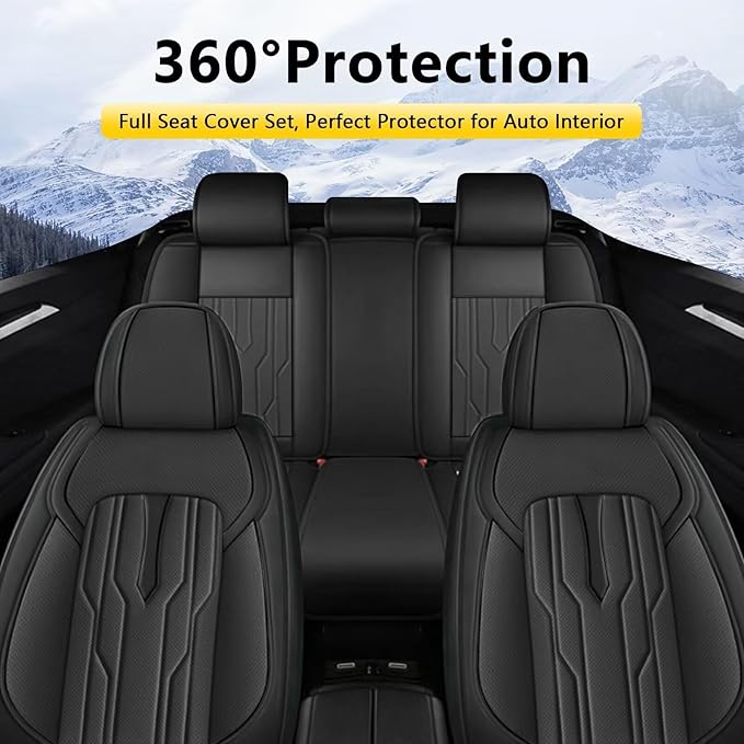 YORKNEIC Fit for Volvo XC60 Seat Covers Full Set 2010-2023 2024: 5 Seats Waterproof Leather Car Seat Covers Protector (2 Row 5 Seat, Black)