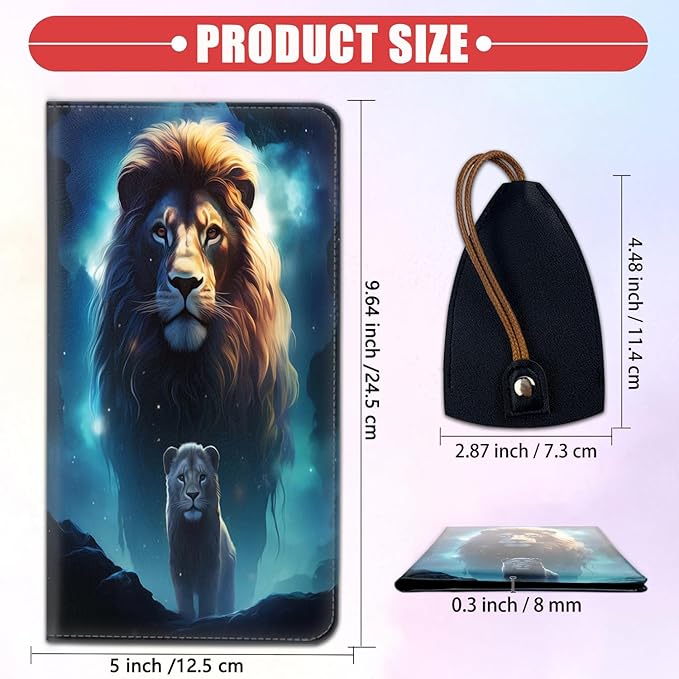 Car Document Holder with Magnetic Shut, Car Registration & Insurance Card Holder, Waterproof PU Leather Glove Box Organizer Vehicle Accessories Driver License for Women/Men, Lion art Pattern
