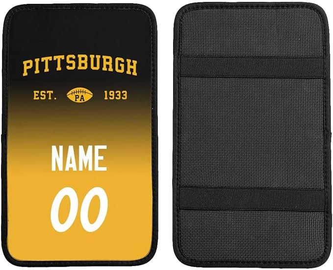 Custom Car Armrest Cover,Add Personalized Name and Number As Gifts for Loyal Football Fans,Auto Center Console Pad Car handrail Box Cushion,Fit for Most Car