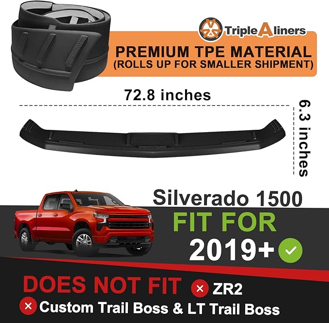 TripleAliners Hood Deflector Protector Compatible with 2019-2025 2026 Chevy Silverado1500 Accessories Hood Protector TPE Bug Deflector Shield Replacement(No for ZR2, Custom Trail Boss & LT Trail Boss)