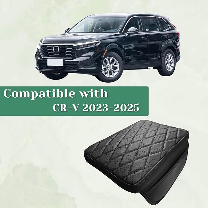 Center Console Armrest Cover Compatible with Honda CRV 2023-2025 Leather Middle Console Arm Rest Box Protector Cushion Padding with Side Pockets Anti-Scratch Black