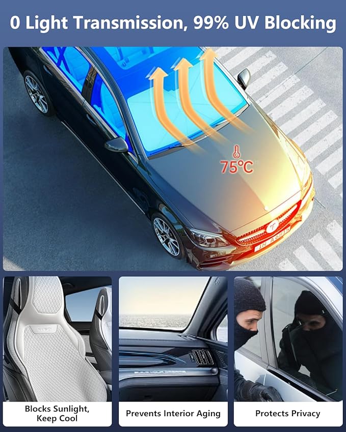 Noiclub Foldable Windshield Sun Shade Umbrella – Reflective Car Window Cover for Front Windshield, Heat Blocker for SUV, Truck, Sedan – Easy Storage with Bendable Handle