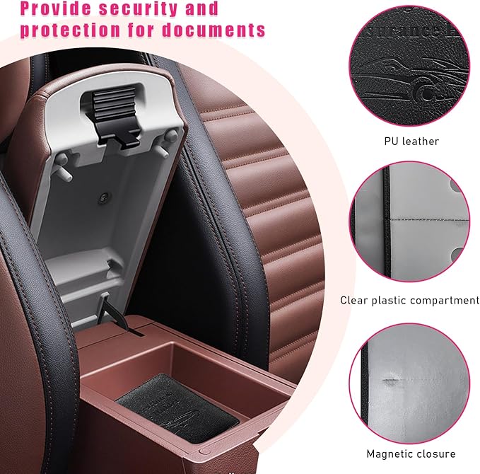 Car Registration and Insurance Holder, 5.51" × 5.11" Premium Leather Vehicle Glove Box Organizer with Magnetic Closure, Auto Document Holder for Cards Paperwork and Drive License (Black-A)