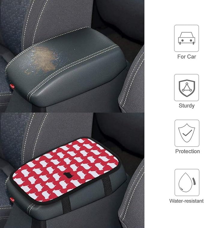 Black Sheep Sweater Pattern Car Center Console Cushion Pad,Waterproof Armrest Seat Box Cover Protector,Comfortable Car Decor Accessories Fit for Most Cars, Vehicles, SUVs