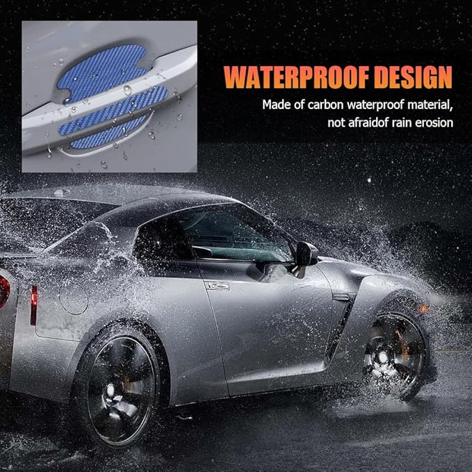 8PCS Car Door Handle Scratch Protectors, Car Door Handle Stickers, Carbon Fiber Texture Anti-Scratches Bowl Sticker, Car Door Handle Paint Guard Cover Universal for Most Car, Truck (Blue)