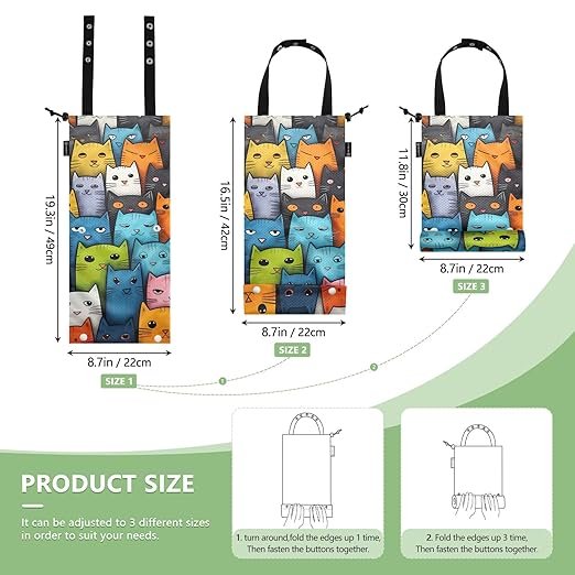 ALAZA Hanging Car Trash Bags Garbage Bag Trash Can for Back Seat Small Colorful Cat Vintage Washable Storage Bag Retractable 2 Pack
