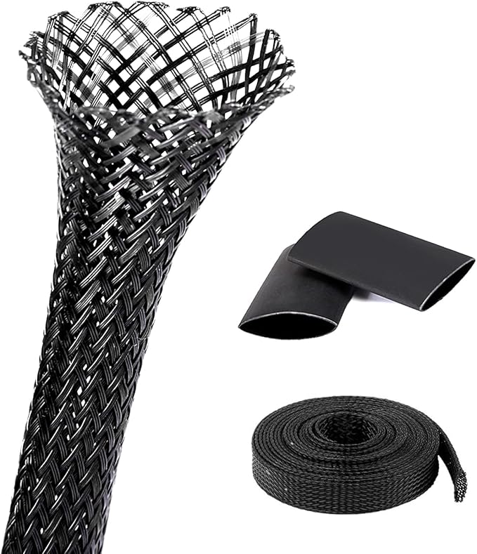 25ft - 3/8 Inch Cable Management Sleeve Protector,Wire Loom PET Expandable Wire Sleeving for Office TV Computer Home Theater Engine Bay Cord Organizer,Protect Cables from Pet Cat Dog Chewing,Black