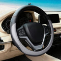 Gray Car Steering Wheel Cover, Nappa Leather, Bottom Color Blocking, Universal 14.5-15 Inch Leather Anti-Slip Breathable Auto Steering Wheel Covers for Men Women