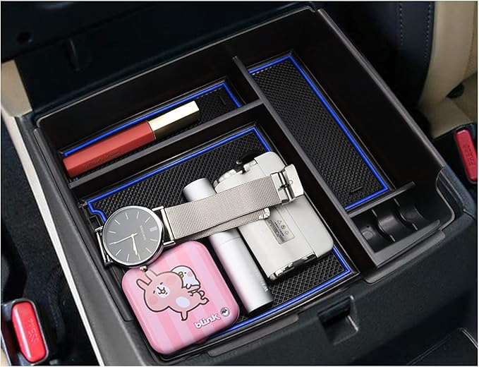 SXCY for 2022-2024 2025 Kia Carnival Center Console Organizer for 2023 2024 2025 Kia Carnival Armrest Console Organizer for Kia Carnival 2024 2025 Accessories(Blue Mats)