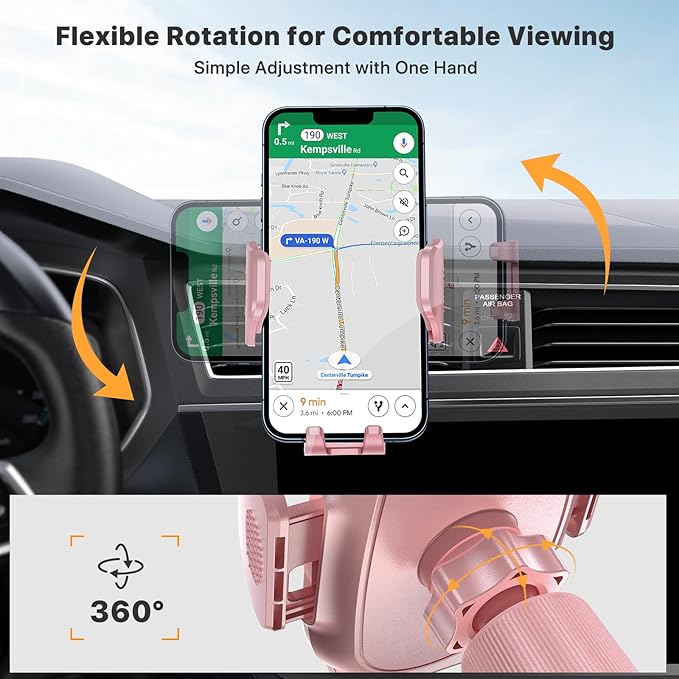 Miracase Phone Holders for Your Car with Metal Hook Clip, Cell Phone Mounts Air Vent Cell Phone Stand Car Mount, Universal Automobile Cradle Fit for iPhone Android and All Smartphones (Pink)