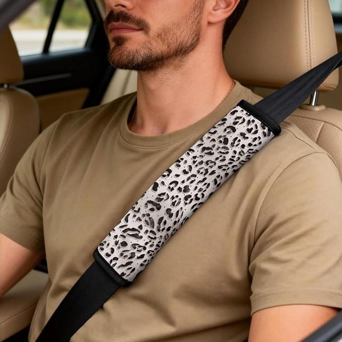 Qeluxign Leopard Print Car Accessories Set for Women Center Console Armrest Pad Seat Belt Cushion Universal Car Accessories for SUV Van Truck