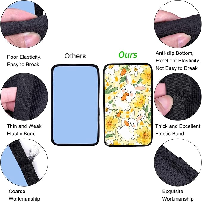 JANENFNA Car Armrest Cover Pads Universal Fashion Cute Auto Center Console Armrest Cover Pad with 2PCS Car Coasters Soft Waterproof Car Armrest Seat Protector for Women,Cute Rabbit