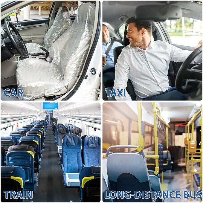 JESUNK 200 Pieces Disposable Seat Covers, Car Disposable Universal Plastic Seat Covers for Airplane Seats, Salon Chairs, Restaurant Seats, Bus Seats & More