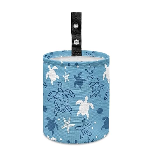 Turtle Print Hanging Car Trash Bag Car Trash Can with Adjustable Buttons Collapsible Multipurpose Car Storage Bag Road Trip Essentials
