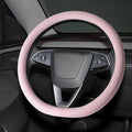 Microfiber Leather Universal 14.5-15 inch Steering Wheel Cover,Easy to Install Non-Slip Breathable Steering Wheel Protector Light Pink