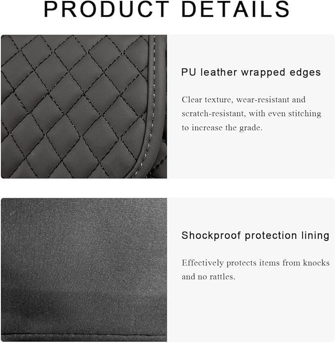 Car Purse Holder Between Seats, Luxury Leather Front Seat Back Handbag Organizer with Tissue Box Cup Holders, Auto Large Capacity Multi Pocket Purse Holder Hanging Storage Bag (Black)