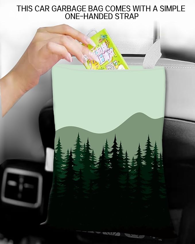 ANKVRP Car Garbage Can, Hanging Car Trash Can Bag for Vehicle, Travelling, Camping, Cute Car Back Seat Organizer, Dark Mountain
