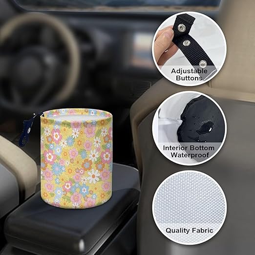 Brosoneto Colorful Hippie Flower Car Trash Bag Car Trash Can for Car Front Seat, Back Seat, Floor, Headrest-Easy to Clean Car Garbage Accessory Car Interior Decoration