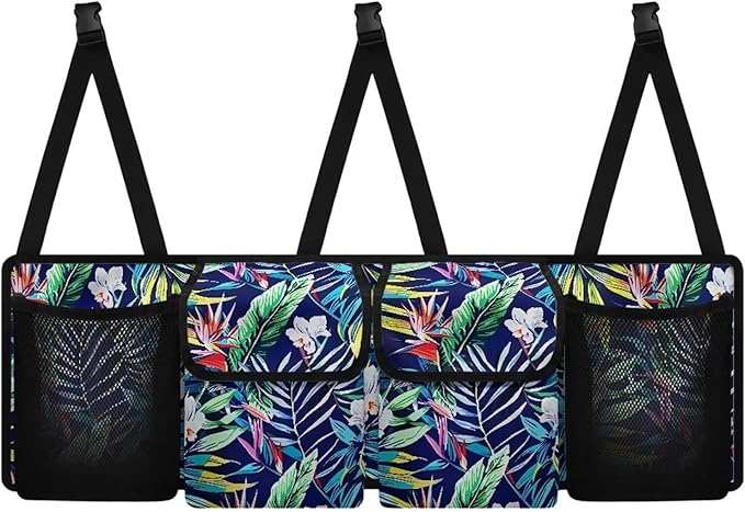 Car Storage Organizer New Version,Tropical Plant Floral Hanging Trunk Organizer with 4 Functional Storage Bags, Car Trunk Storage Bag for SUV Truck MPV VAN