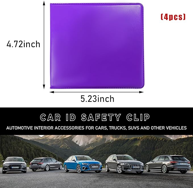 Ziciner 4PCS Car Registration and Insurance Holder, 5.2"× 4.7" Leather Auto Glove Box Organizer with Closure, Essential Car Document Holder for Card, Driver License (Purple)