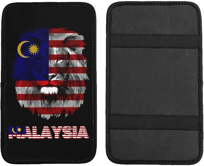 Vintage Malaysia Malaysian Flag Lion Head Auto Center Console Armrest Cover Car Handrail Box Cushion Pad Mat Universal Fit Most Vehicle Sedan Truck SUV Soft Comfort Decor Accessories
