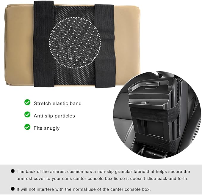 Car Center Console Armrest Pillow, 14"×8.3" Waterproof Leather Armrest Box Cover with Cup and Phone Holder, Soft Memory Foam Arm Rest Console Pad Protector for SUV Truck (Beige, Embroidery)