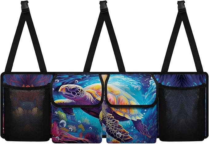 CLOHOMIN Sea Turtle Car Trunk Organizers for Women Men Back Seat Storage Bag with 4 Pockets Easy to Install Trunk Organizer for SUV Truck Sedan Hanging Car Interior Accessories