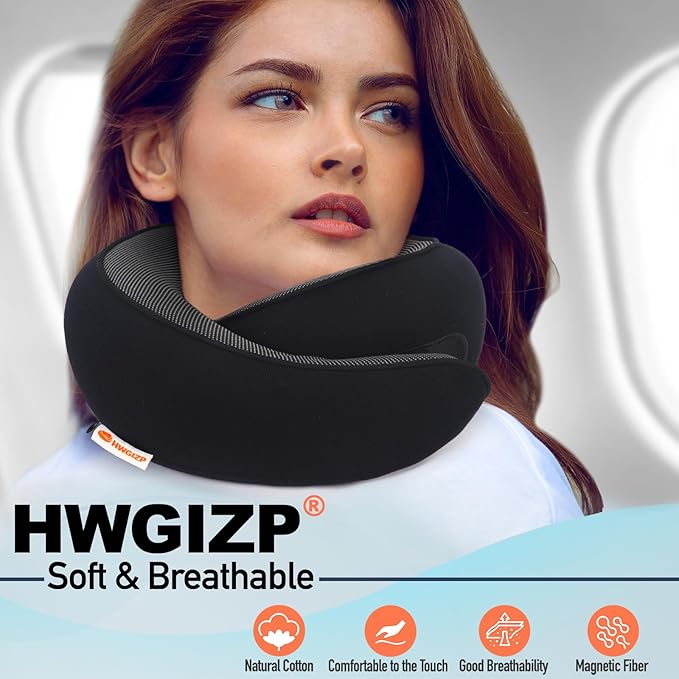HWGIZP Travel Pillow | High-Density Memory Foam Pillow with 360° Surround Support. Ergonomically Designed. Ideal for Airplane Travel and Home Use.