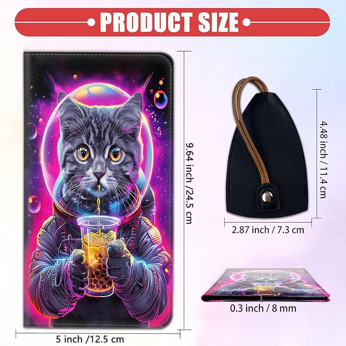 Car Registration Holder, Waterproof PU Leather Vehicle Card Document Glove Box Organizer, Women Interior Auto Accessories Case for Cards, Driver License Car Insurance Holder, Astronaut Cat Bubble Tea