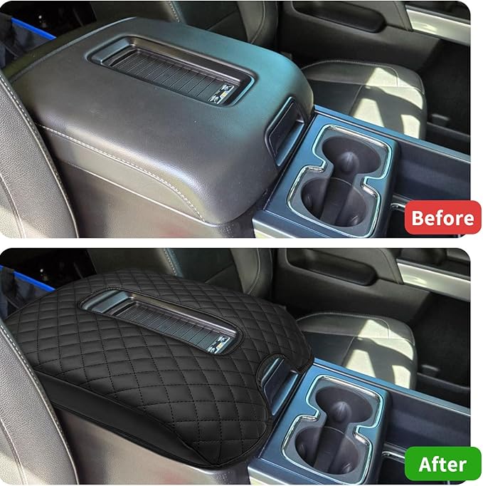 Xaido Center Console Armrest Cover for Chevy Silverado/GMC Sierra 2014-2018 & Tahoe/Suburban/Yukon 2015-2020, Bucket Seat Console Leather Protective Cover, Black