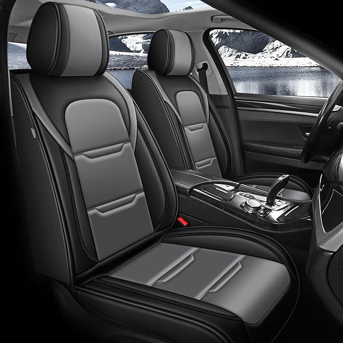 YORKNEIC 2 Front Seat Covers Fit for BMW X1 2013-2024 2025 Leather Car Seat Covers for X1 Automotive Seat Cushion Waterproof Car Seat with Airbag Compatible(2PCS,Black&Grey)